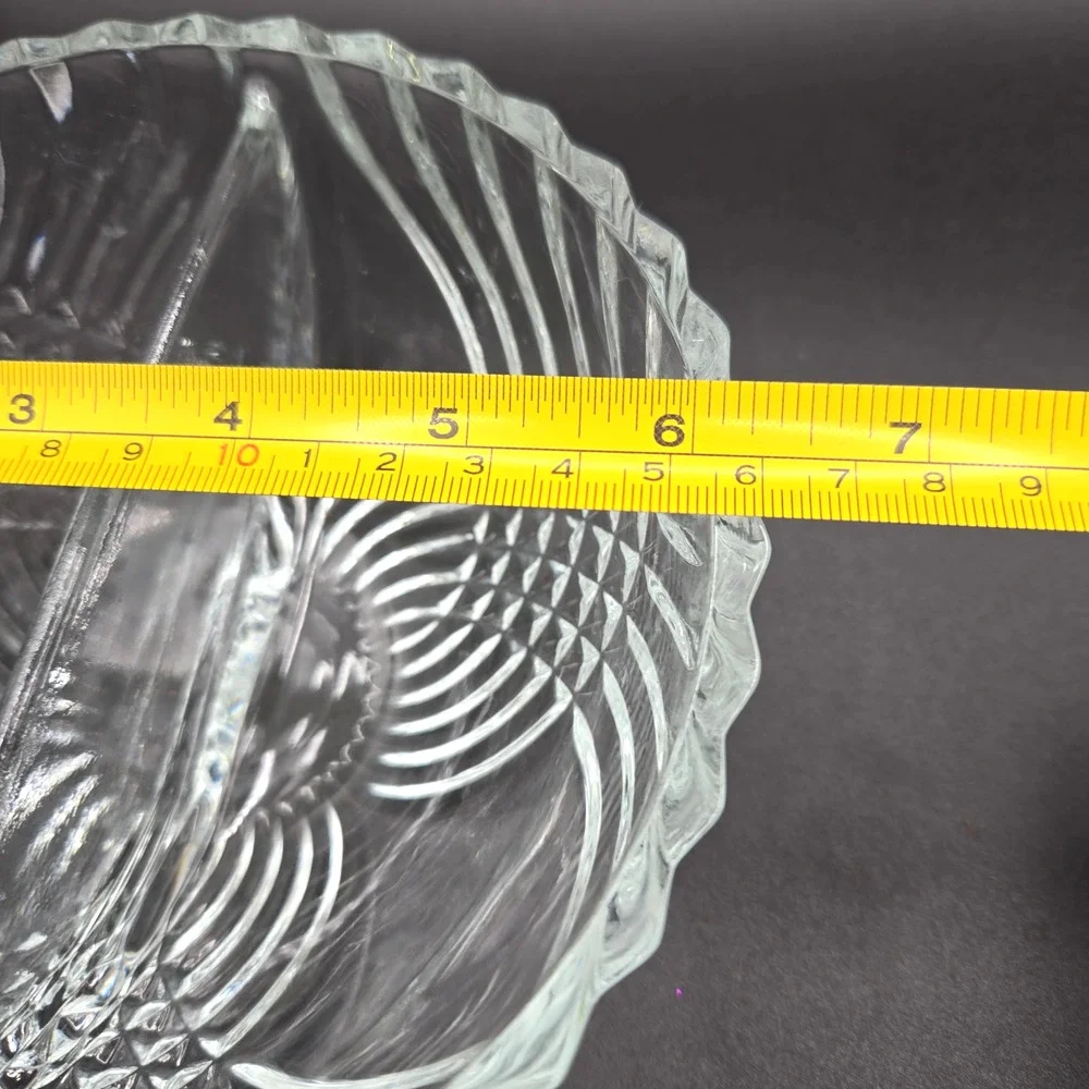 Vintage Clear Glass Oval Divided Relish Candy or Nut Dish Scalloped Ribbed Swirl